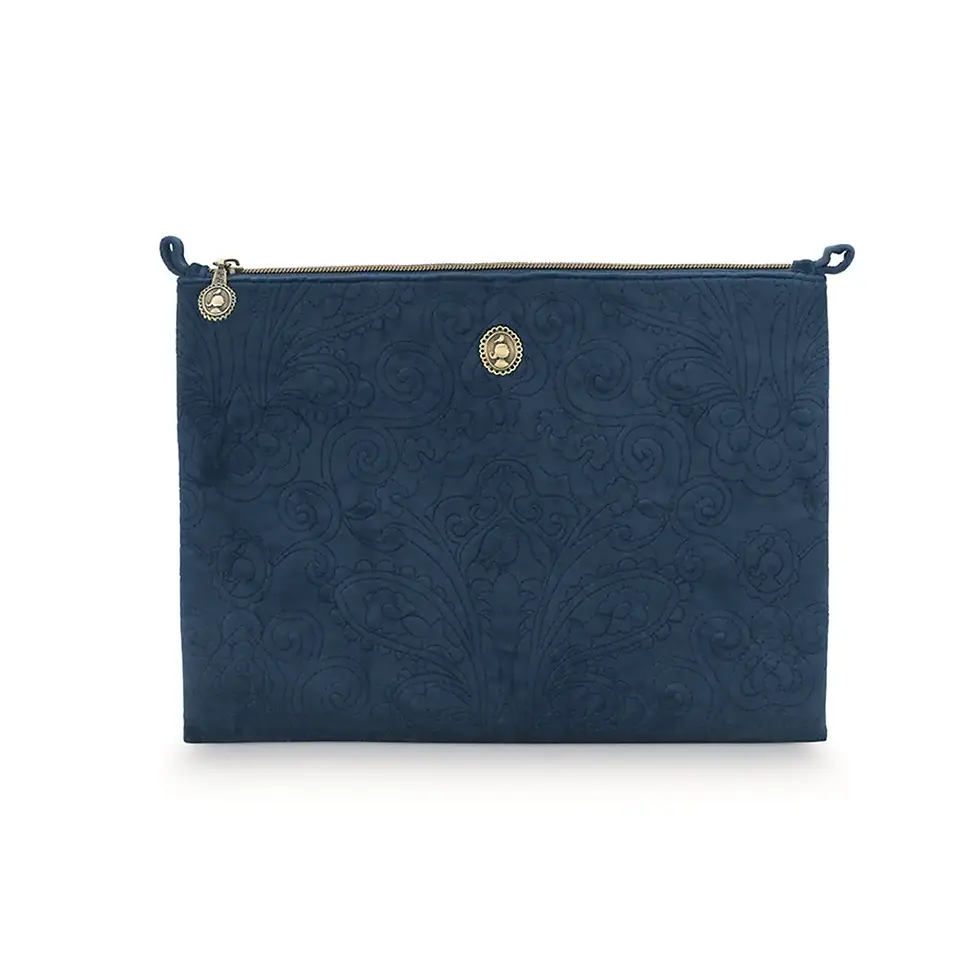PIP Studio velvet quilted cosmetic flat pouch (dark blue - large) front