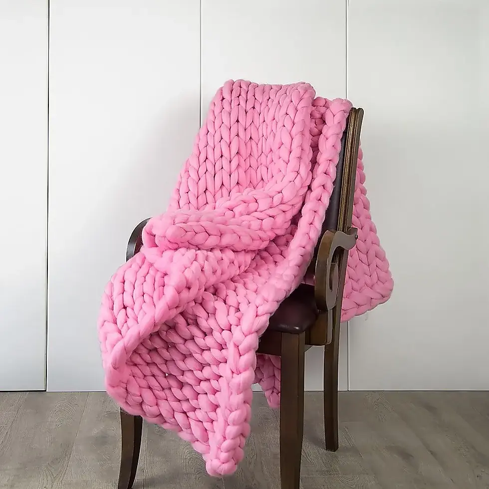 Hand-knitted chunky blanket