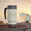 Thumbnail: Stainless steel travel mug with handle - gold logo
