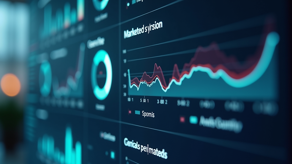 Close-up view of a digital dashboard showing marketing performance metrics