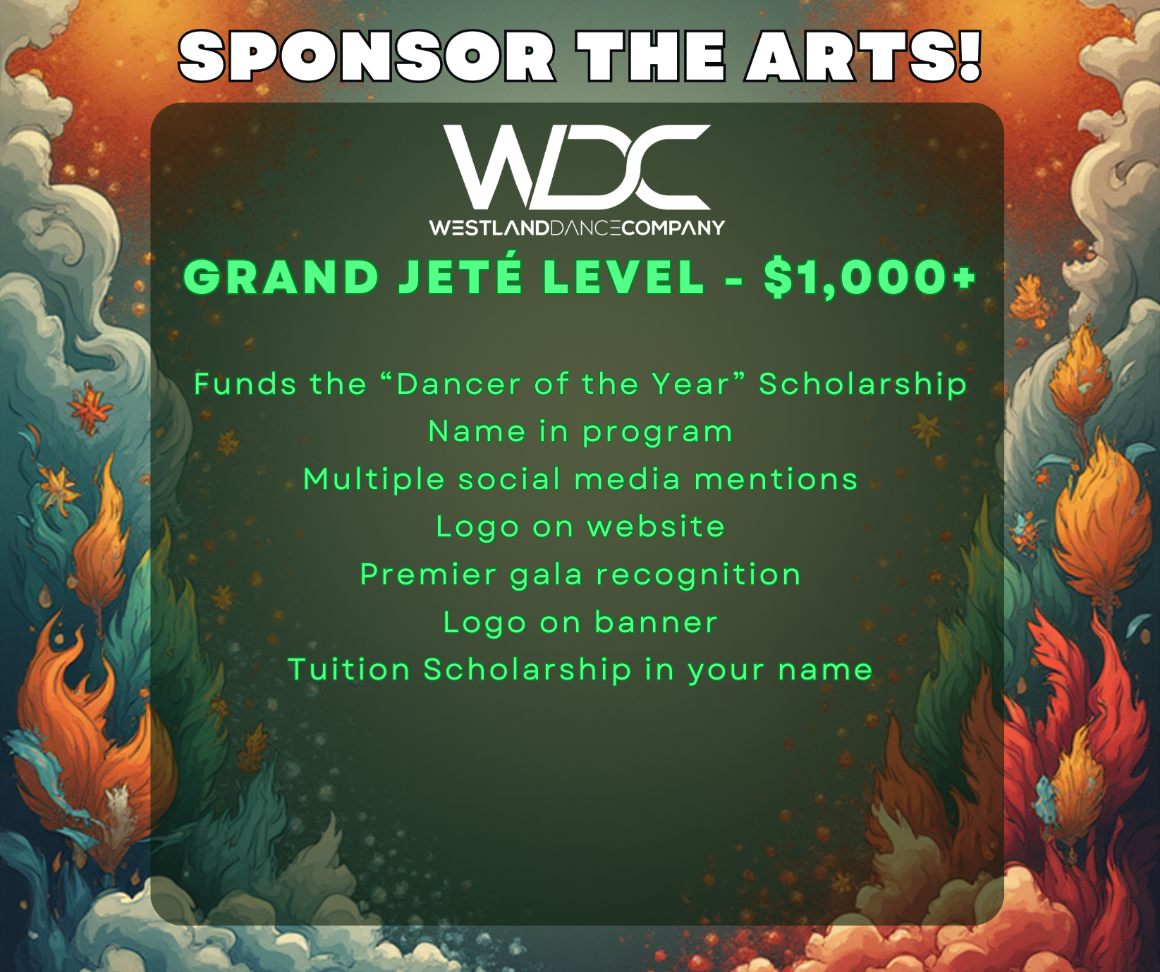 Sponsorship Grand Jeté Level – $1,000 and Up