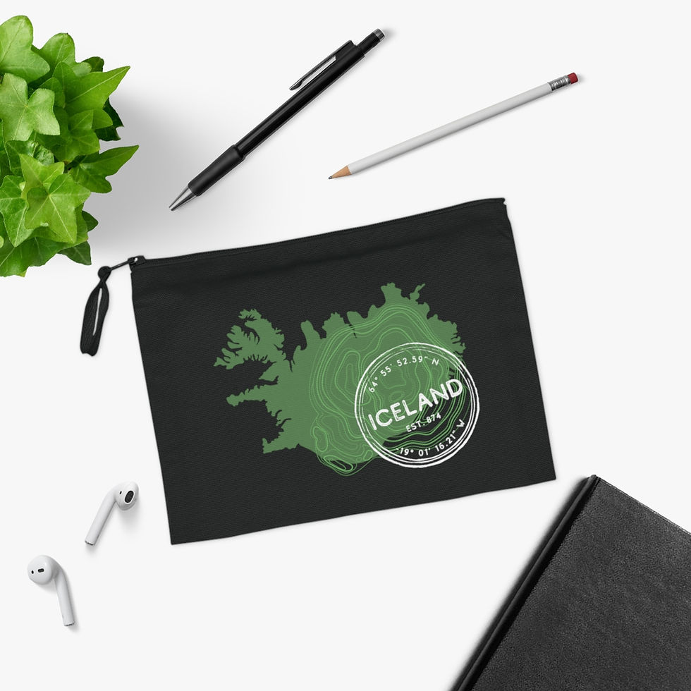 Thumbnail: Pencil Case: Iceland GPS Print in Green & White