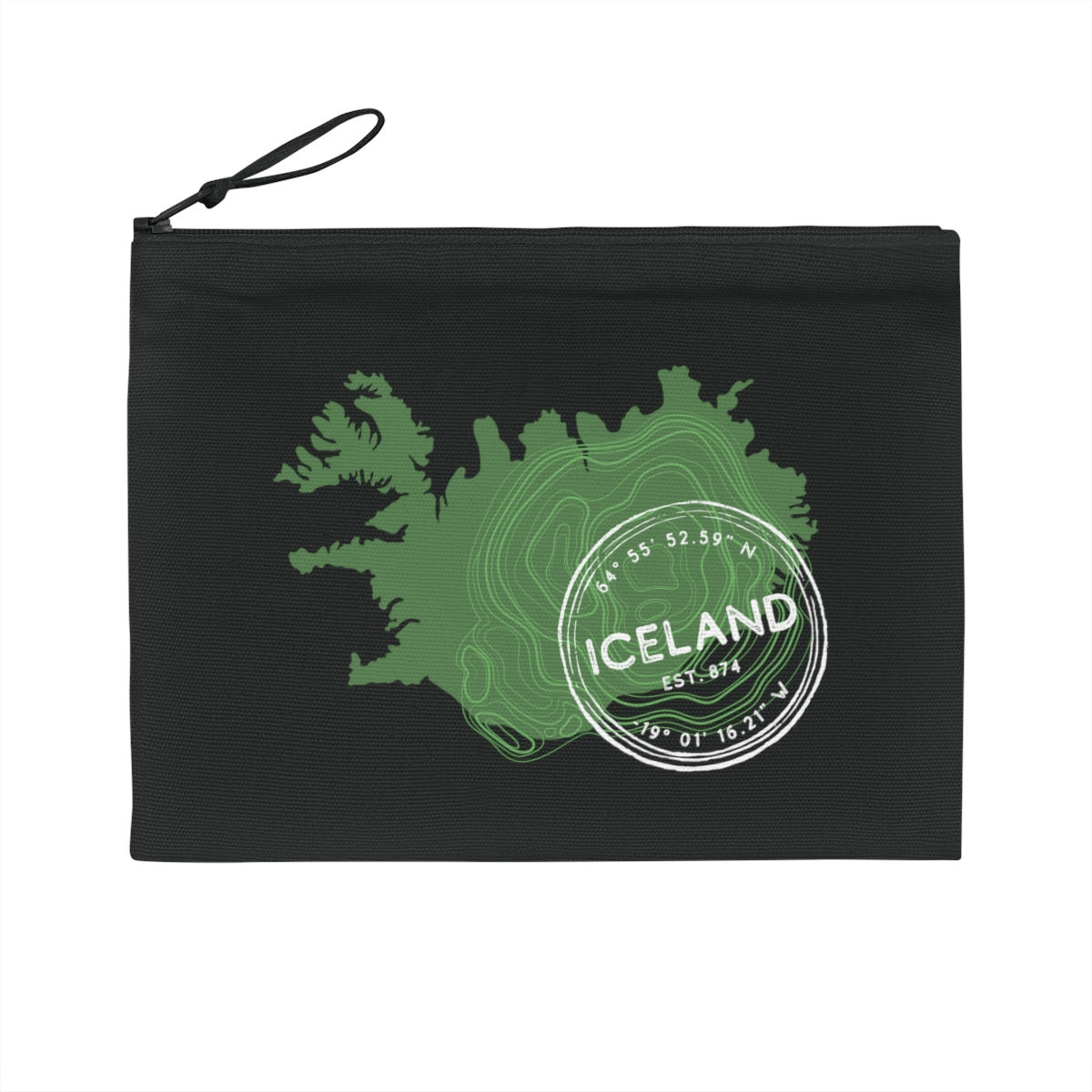 Pencil Case: Iceland GPS Print in Green & White