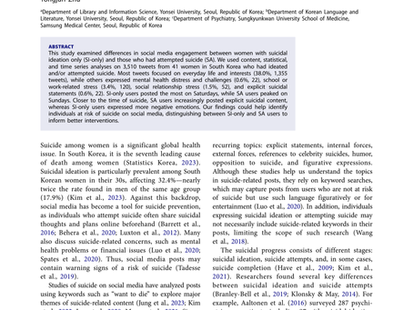 Comparing social media engagement between women with suicidal ideation and those who have attempted suicide