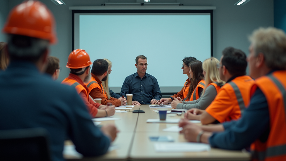 Eye-level view of a safety training session with employees engaged