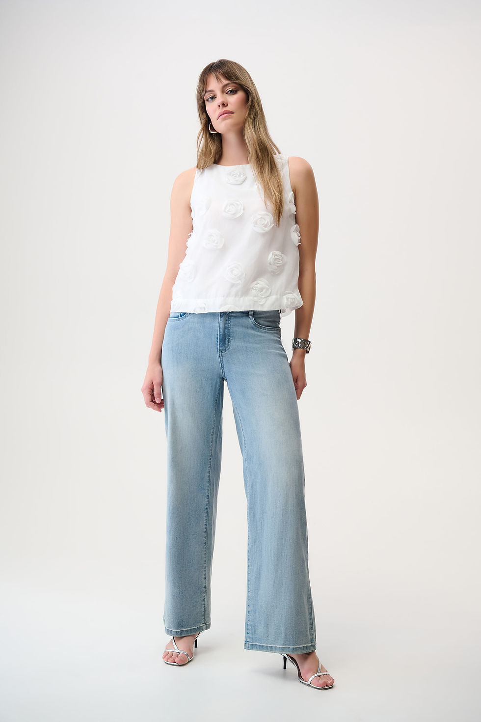 Thumbnail: Joseph Ribkoff Novelty Sleeveless Top With 3D Floral Embroidery 261220