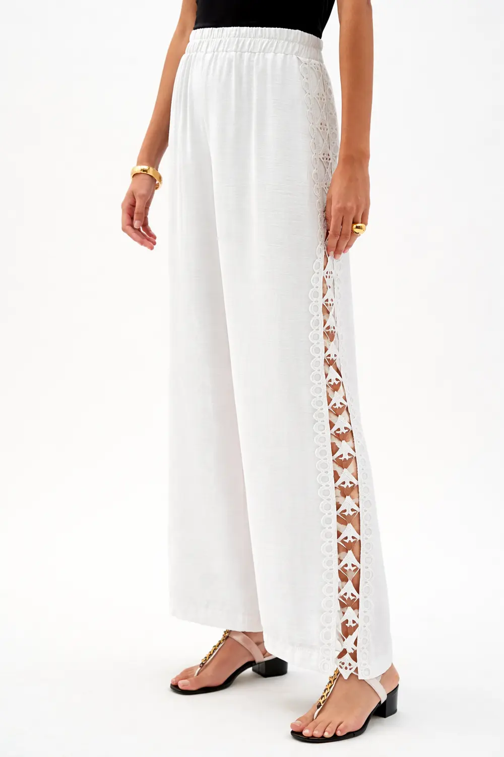 Joseph Ribkoff Gauze Wide Leg Pull-On Pants With Guipure Trim 262184