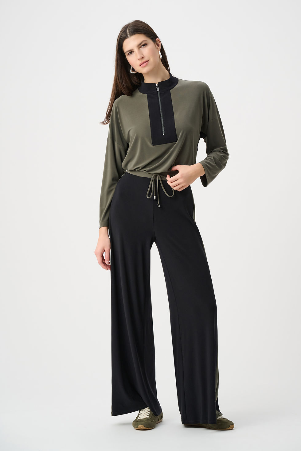 Thumbnail: Joseph Ribkoff Silky Knit Color Block Wide Leg Pull-On Trouser 263607