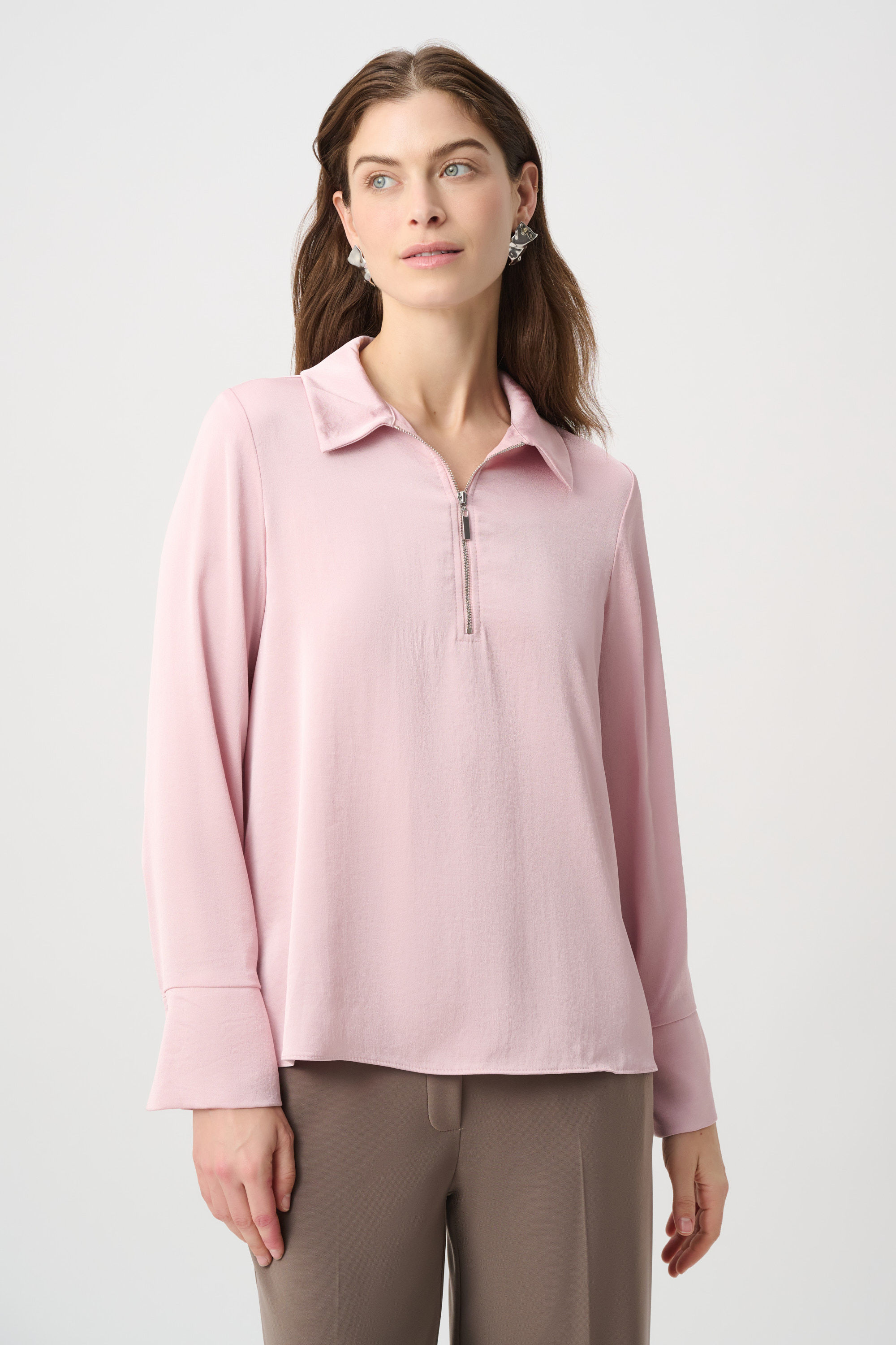 Joseph Ribkoff Recycled Satin Shirt collar Top 264050