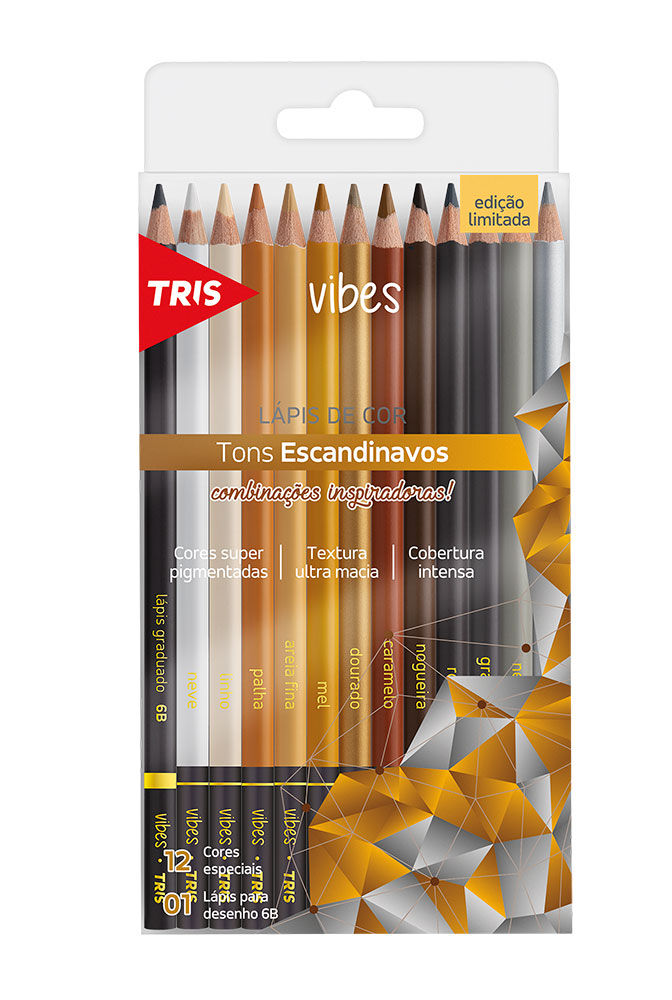 LÁPIS DE COR TRIS VIBES 12 CORES TONS ESCANDINAVOS