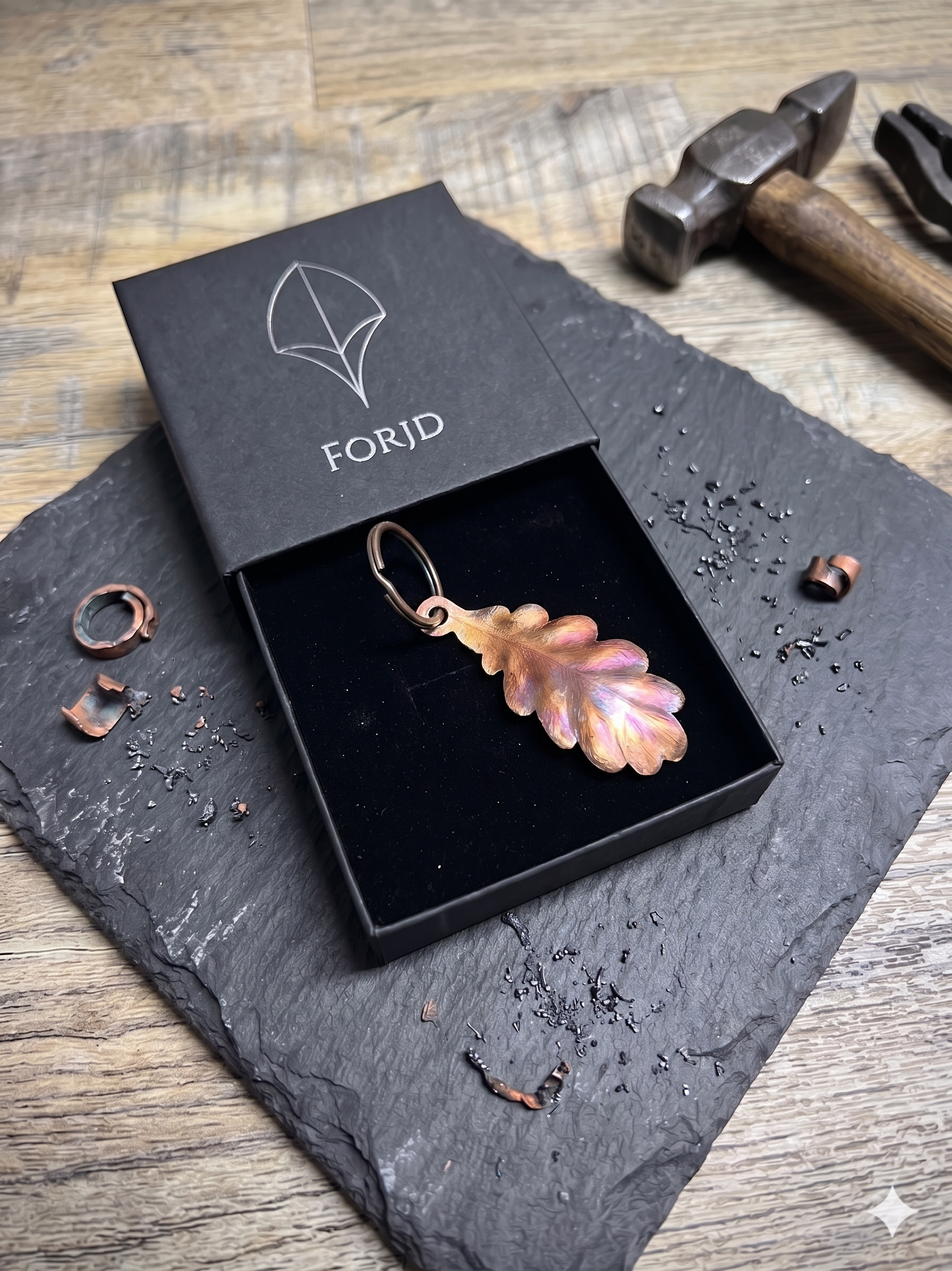 Copper Oak Leaf Keyring