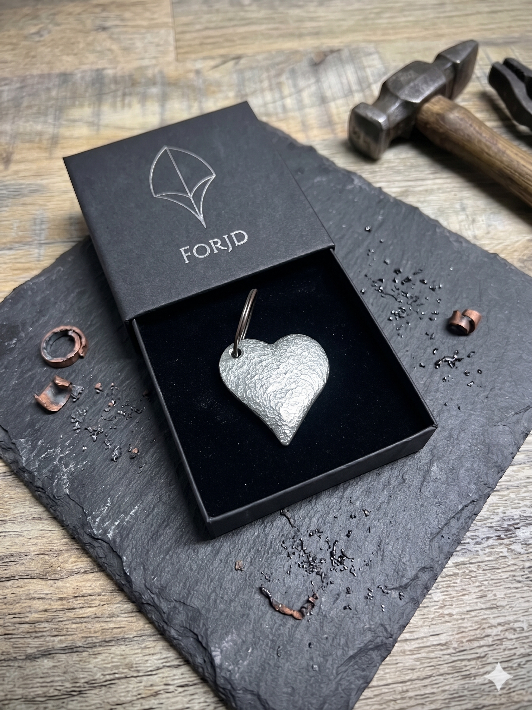 Solid Pewter Peined Heart Keyring