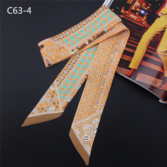 Thumbnail: New Geometric Floral Print Silk Scarf Women Luxury Brand Scarf Bag Ribbons Fashi