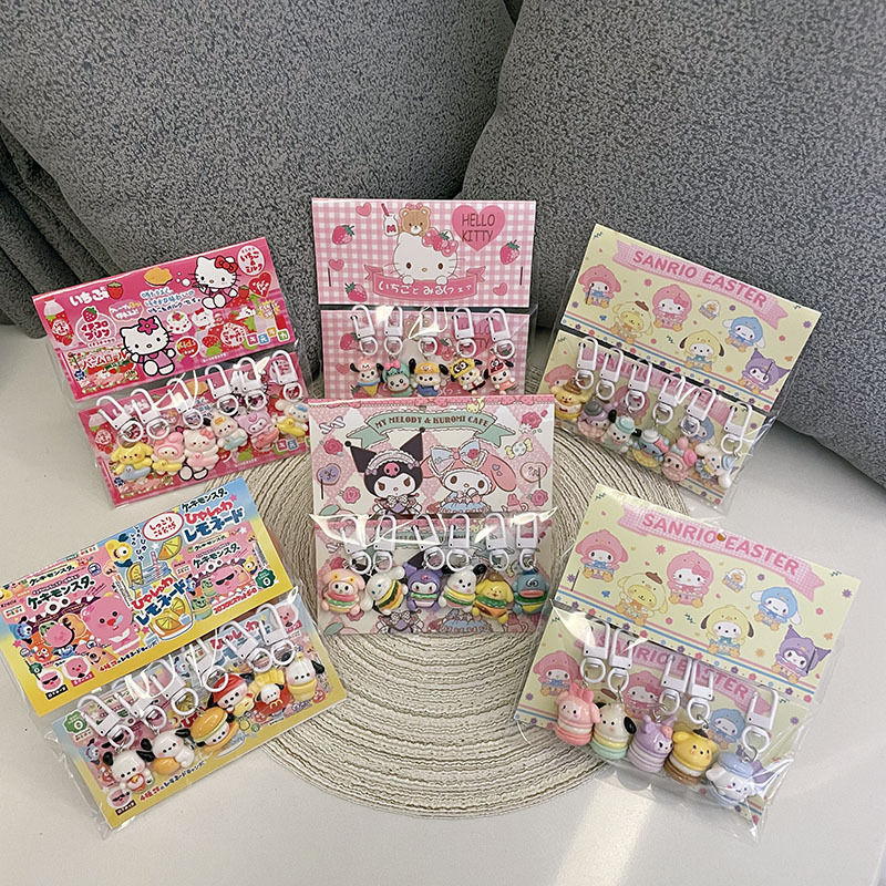 6Pcs Sanrio Accessories Pendant Cartoon Resin HelloKitty Kuromi Keychain Set Sma