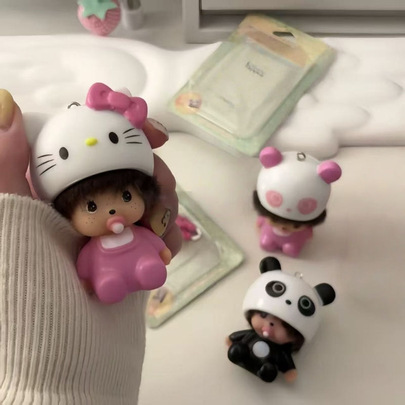 Thumbnail: Cute Hello Kitty Keychain Cartoon Monchhich Vinyl Pendant Desktop Decoration Mod