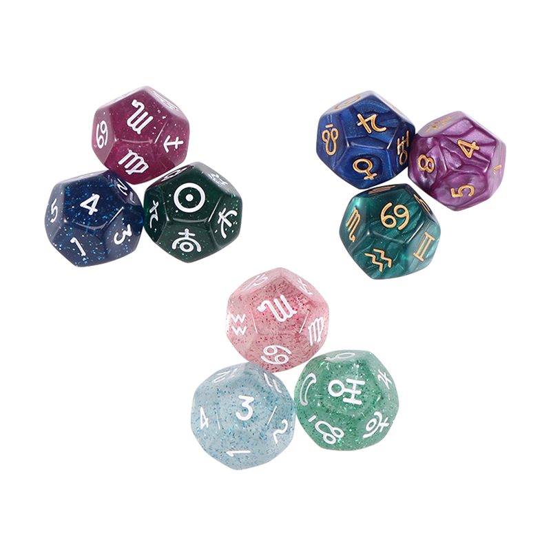 ABUO-9Pcs Pearl 12-Sided Astrology Zodiac Signs Dice For Constellation Divinatio