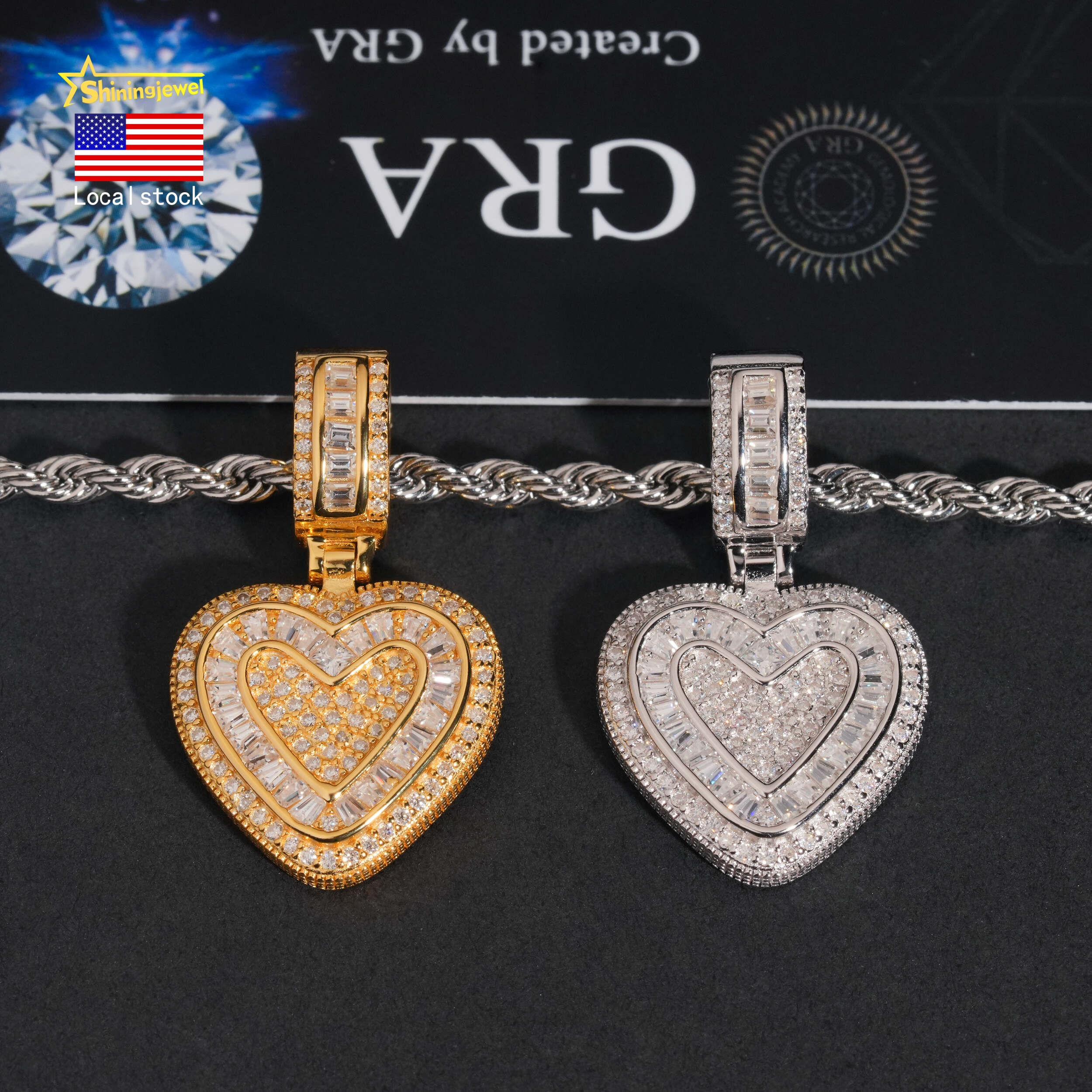 Local Stock Fast Shipping 925 Silver Hip Hop Nice Moissanite Diamond Heart Iced 