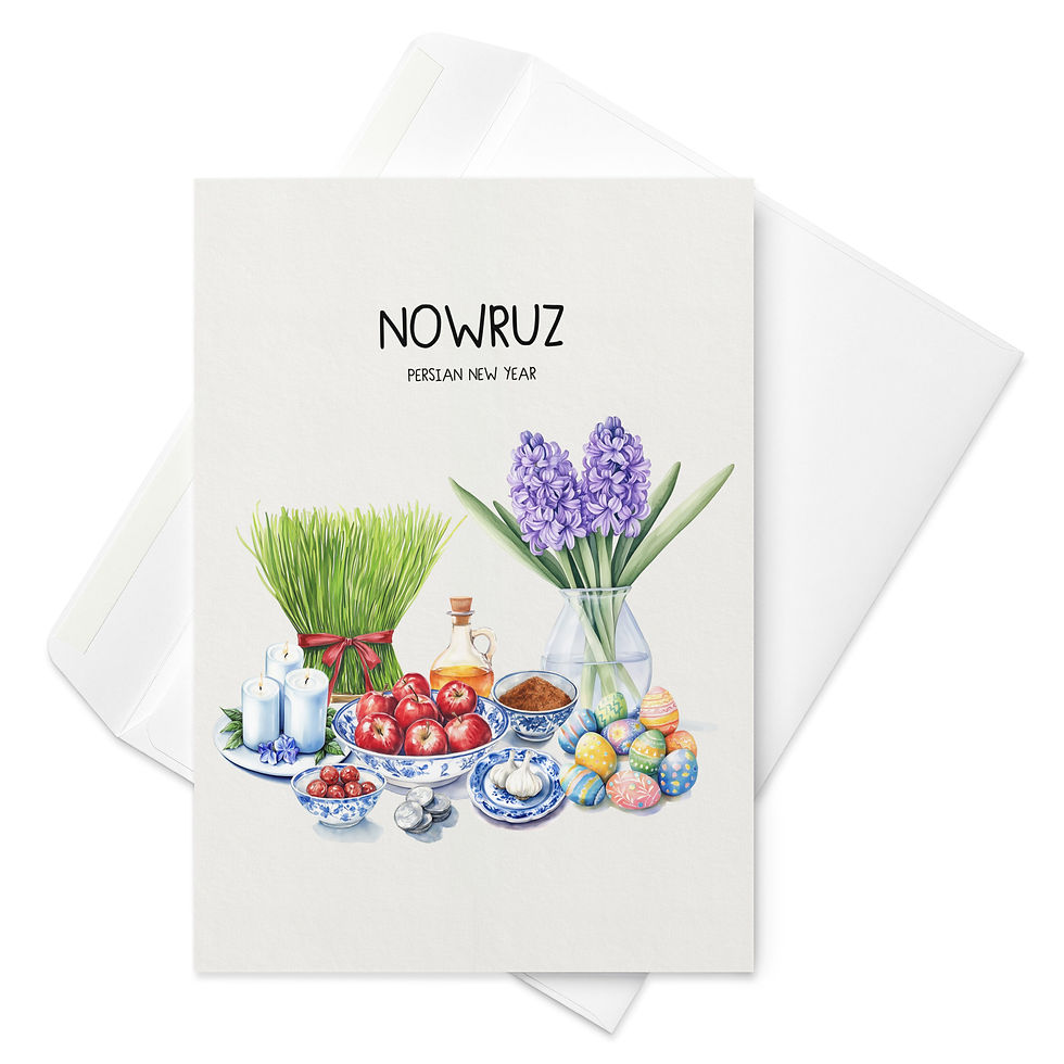 Thumbnail: Nowruz Greeting card, Watercolor Art, Haft-sin Table, Persian New Year