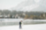 Bride and groom for their bridal portraits at Riverside Park, Canmore