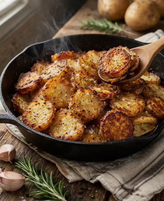 Crispy skillet potatoes with garlic and rosemary