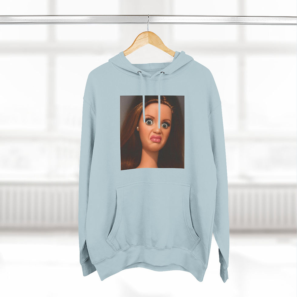 Thumbnail: Funny Doll Face Hoodie — Quirky Expression Graphic Pullover