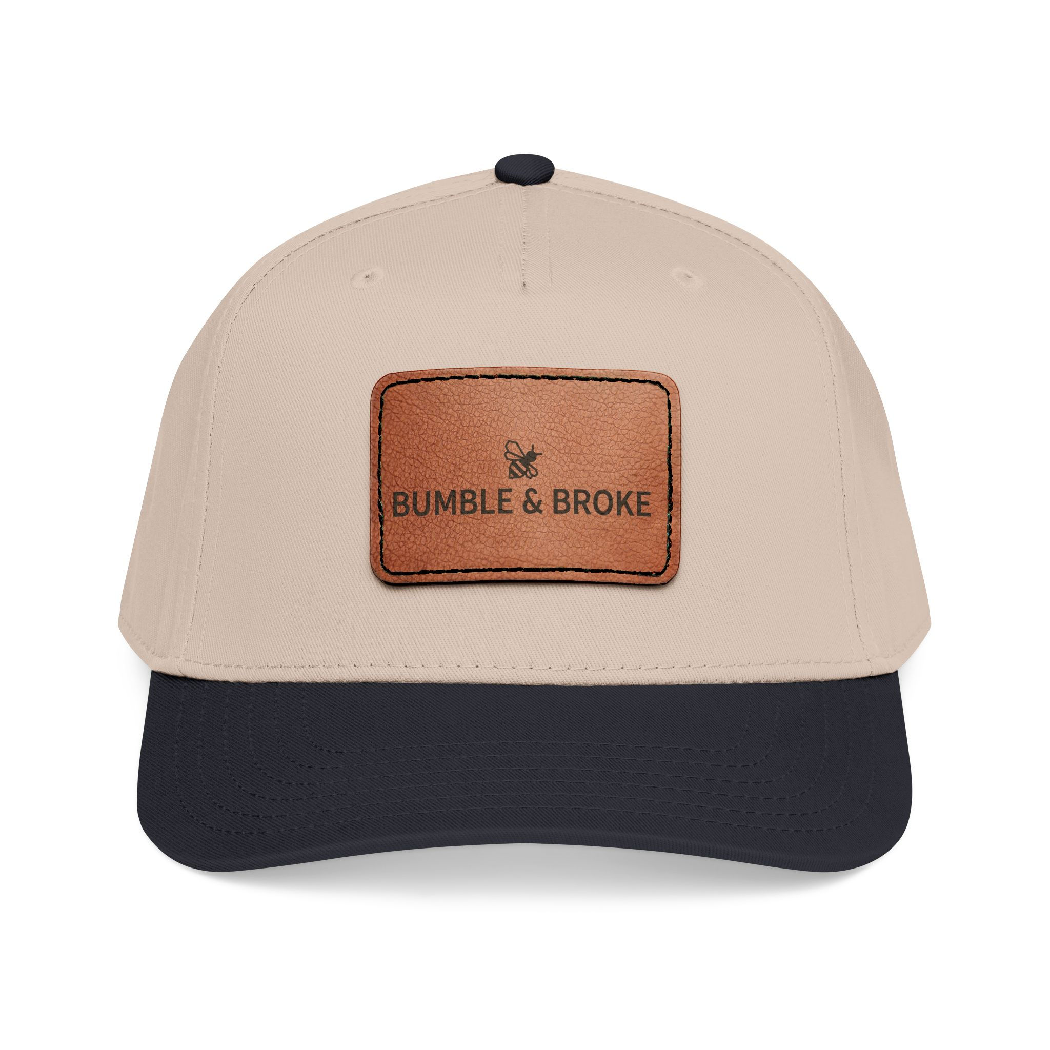 Leather Patch Baseball Cap — "Bumble & Broke" Retro Outdoor Trucker Hat
