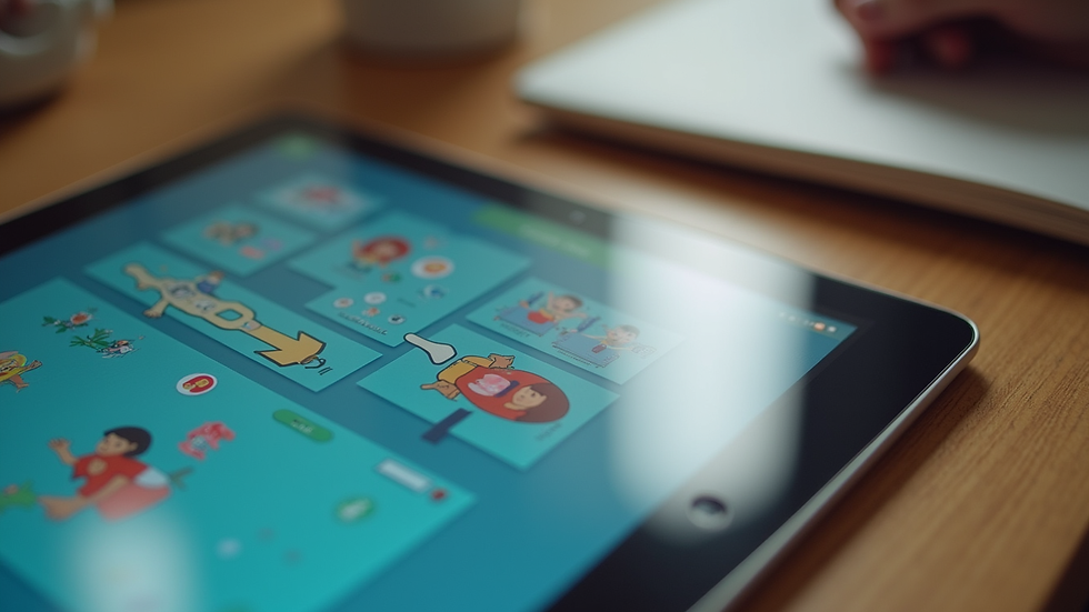 Plano detalle de tablet con aplicación educativa interactiva