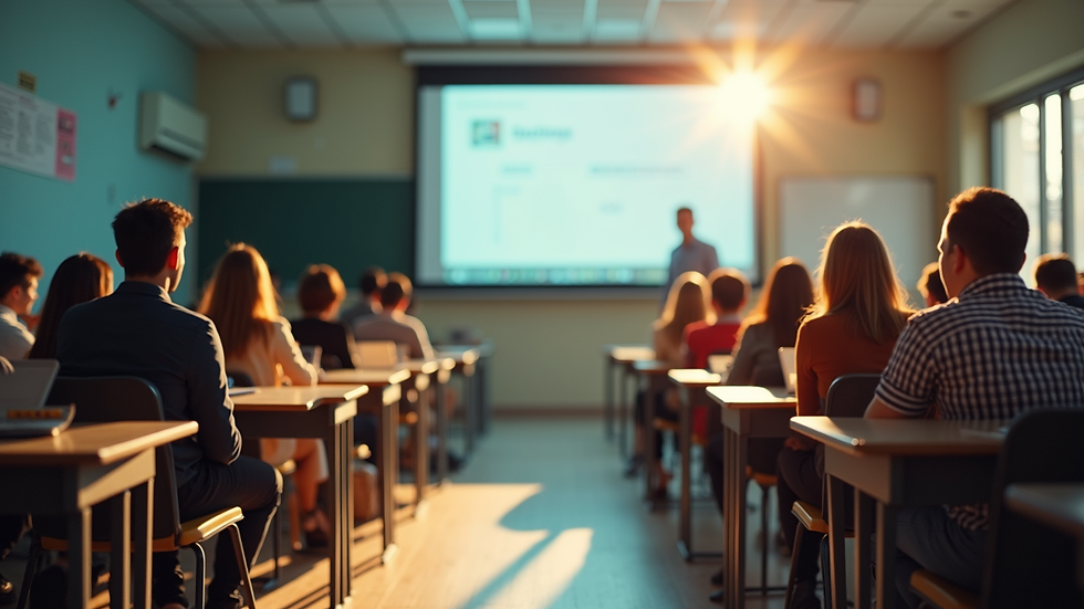 Vista aérea de un aula con estudiantes participando en taller formativo