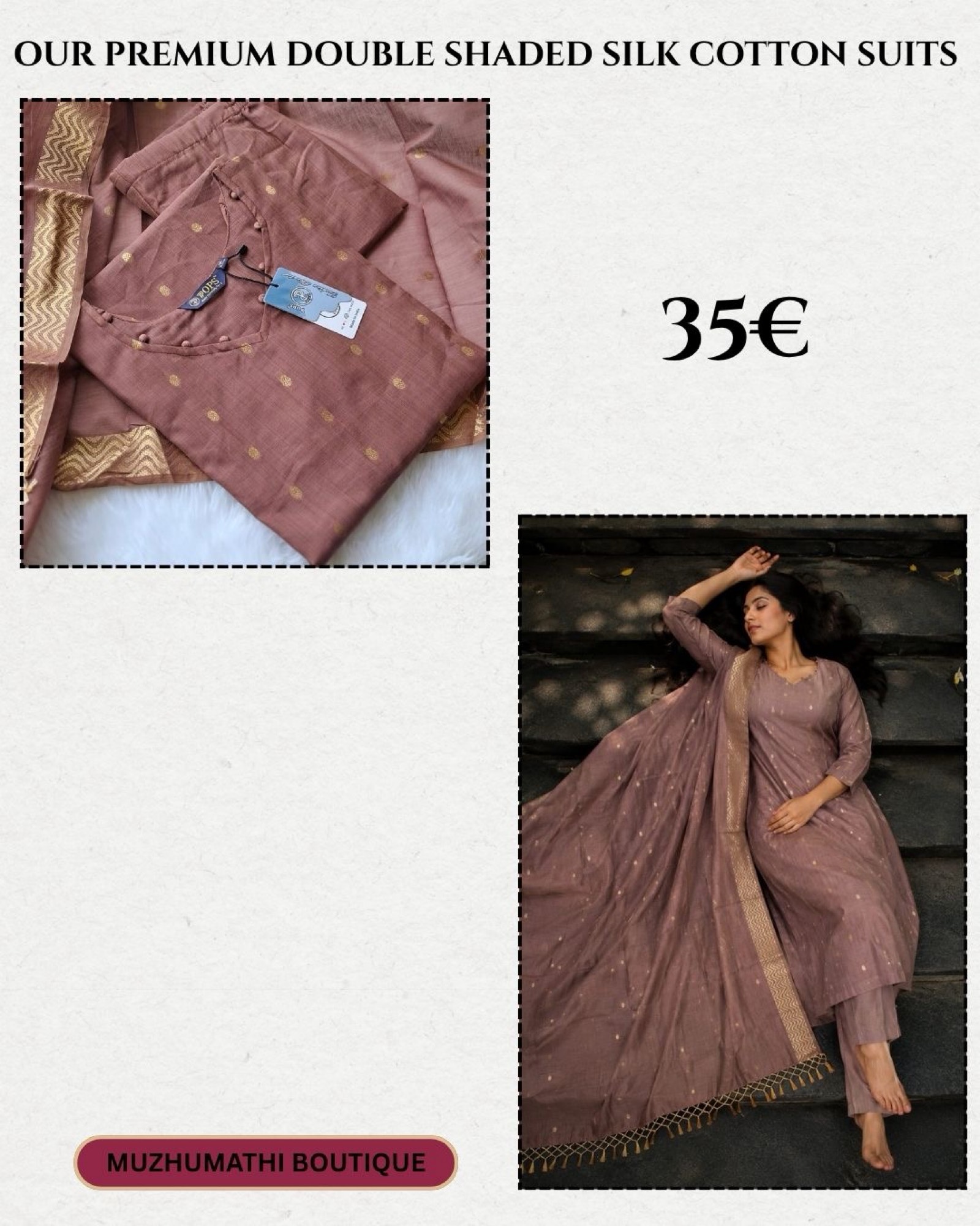 Ensemble Salwar Kameez en soie et coton Muzhumathi Boutique
