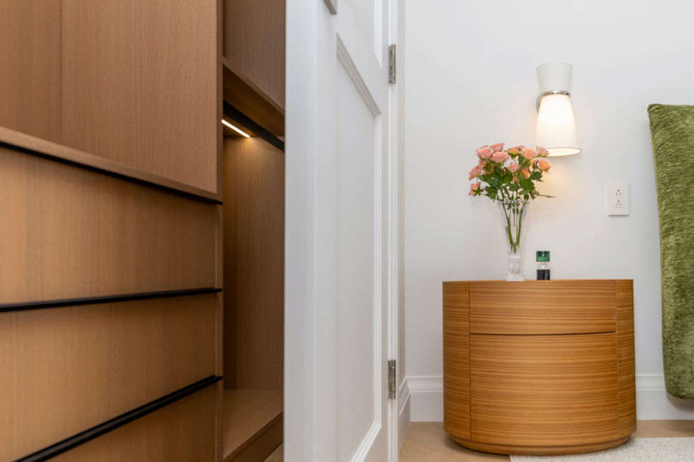 Cabinet interior with shelves and organized storage.