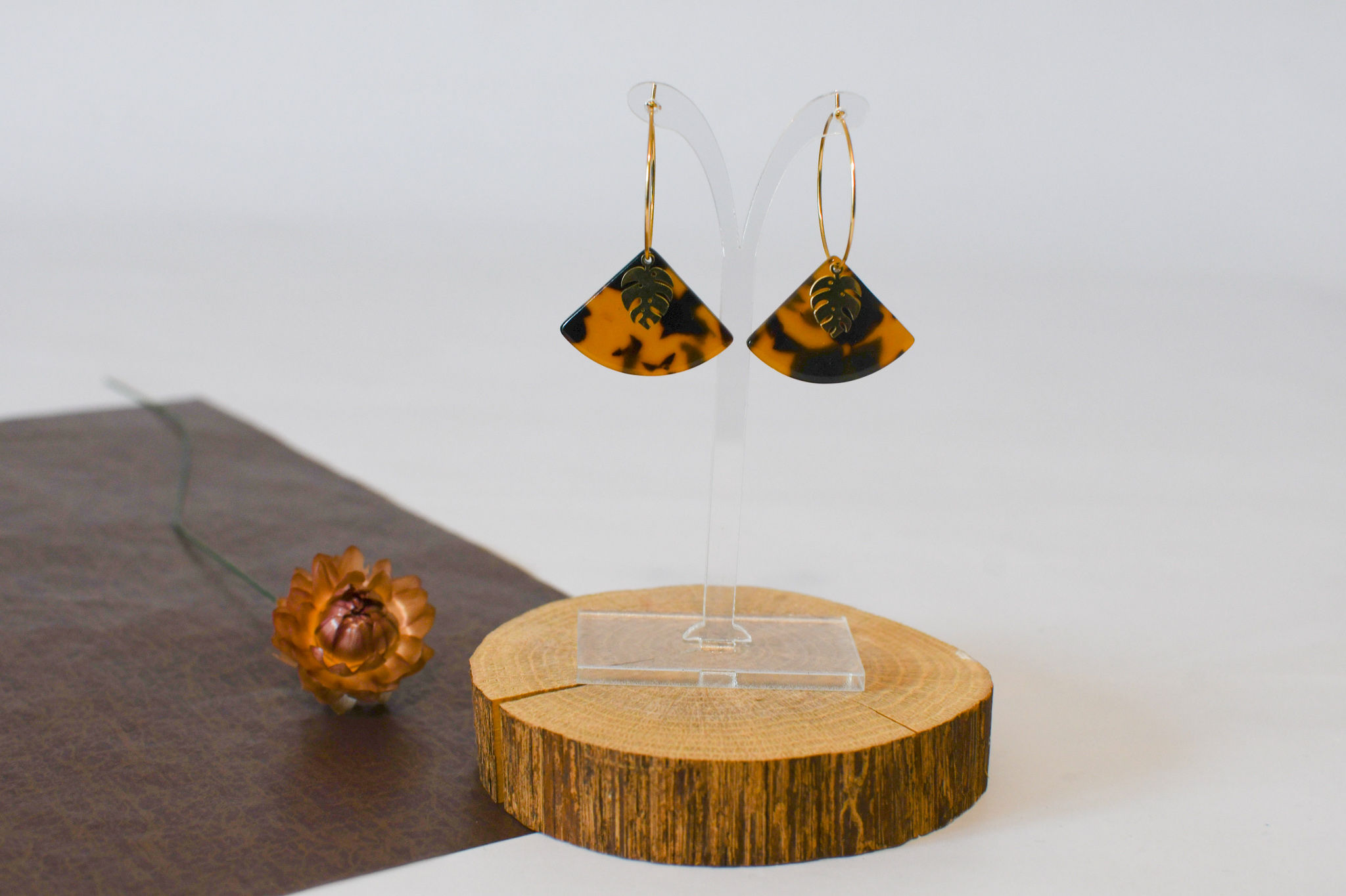 Boucles d'oreilles pièce unique en acier inoxydable doré, 44mm