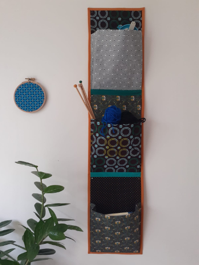 Miniature : Vide poche mural 3 poches vertical en tissu, 90x20 cm, pièce unique