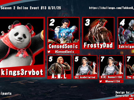 Tekken 8 Season 2 Online Tournament #13 (LCQ) 8/31/25 Results