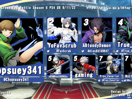 BlazBlue Cross Tag Battle Season 5 PS4 Online Tournament #8 9/11/22 Results