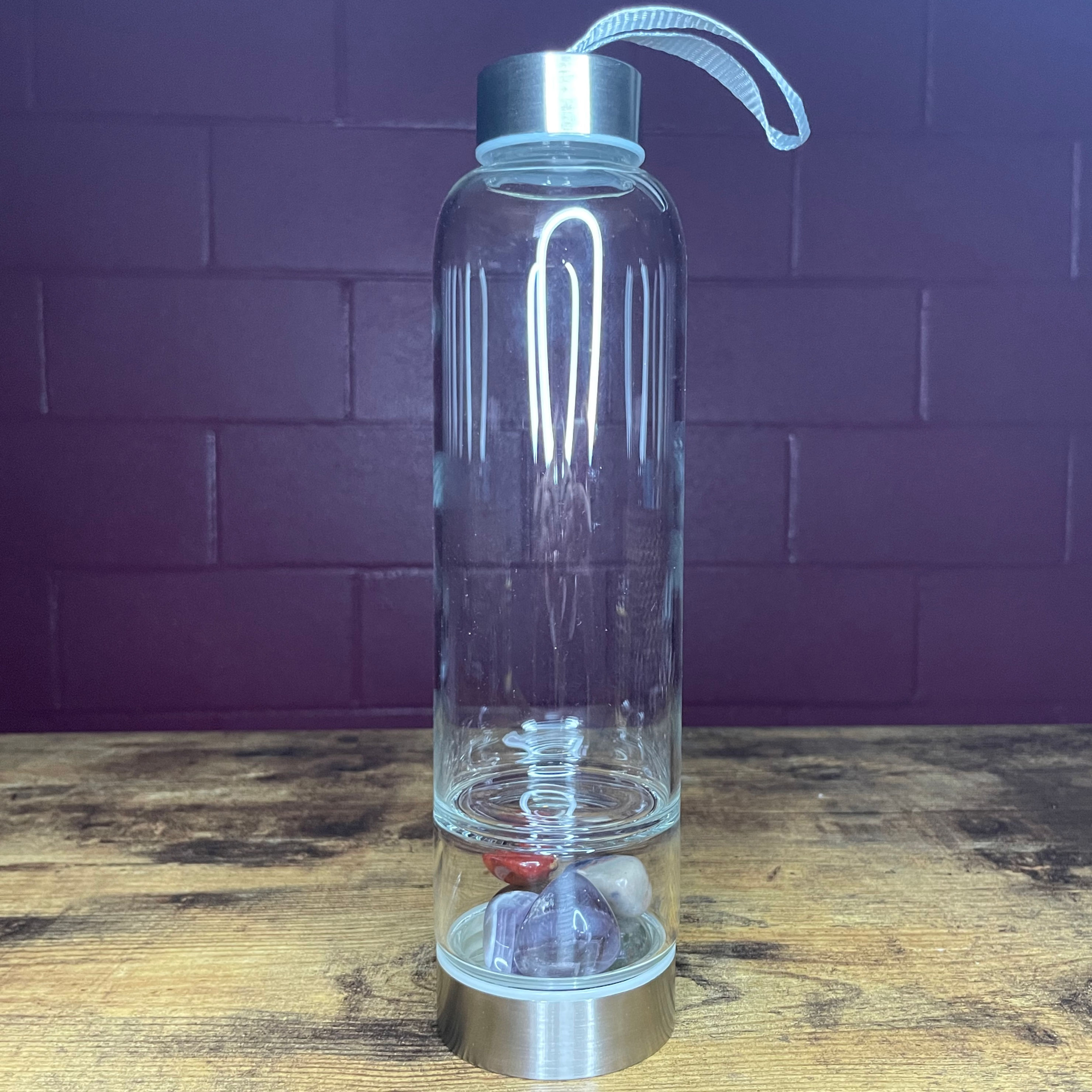 Glass Water Bottle W/ Crystal Storage