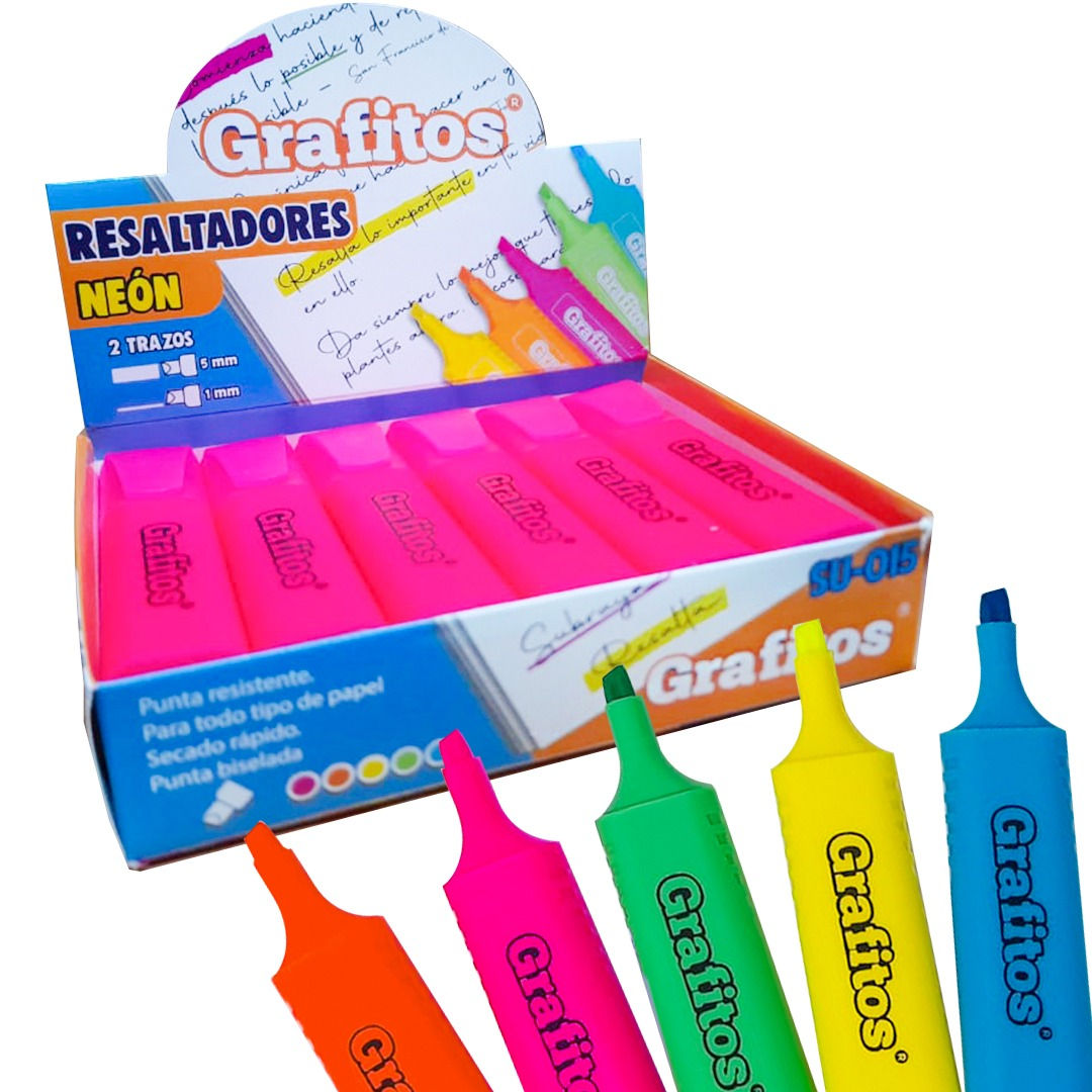 Resaltador neón grafito caja x 12 unidades