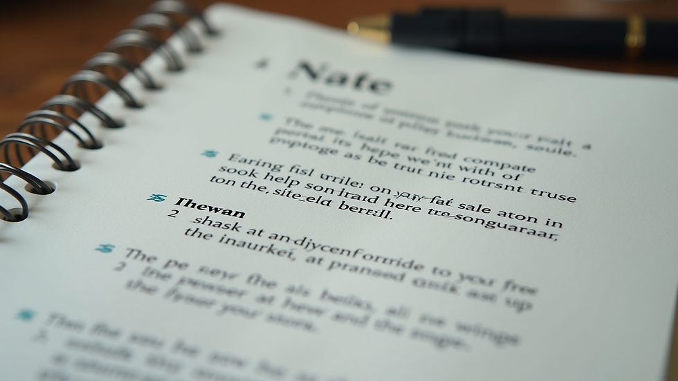 Close-up view of a notebook with niche market research notes