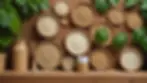Close-up view of a wall decorated with eco-friendly products