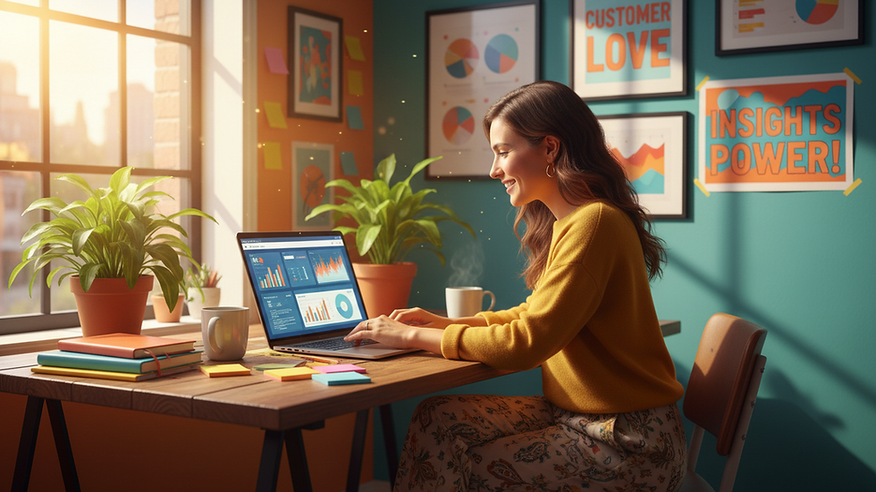 Eye-level view of a marketer analyzing customer data on a laptop