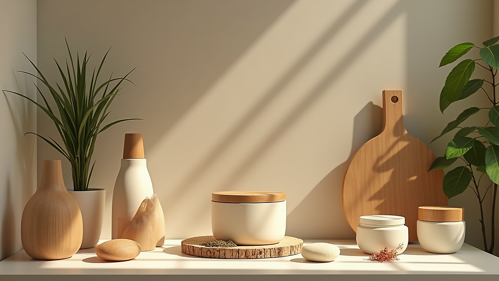 Eye-level view of a modern eco-friendly product display