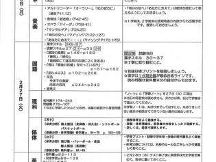2017年度 下中2年 学年末試験範囲