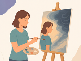 A person drawing themselves symbolising the creative process of self-discovery