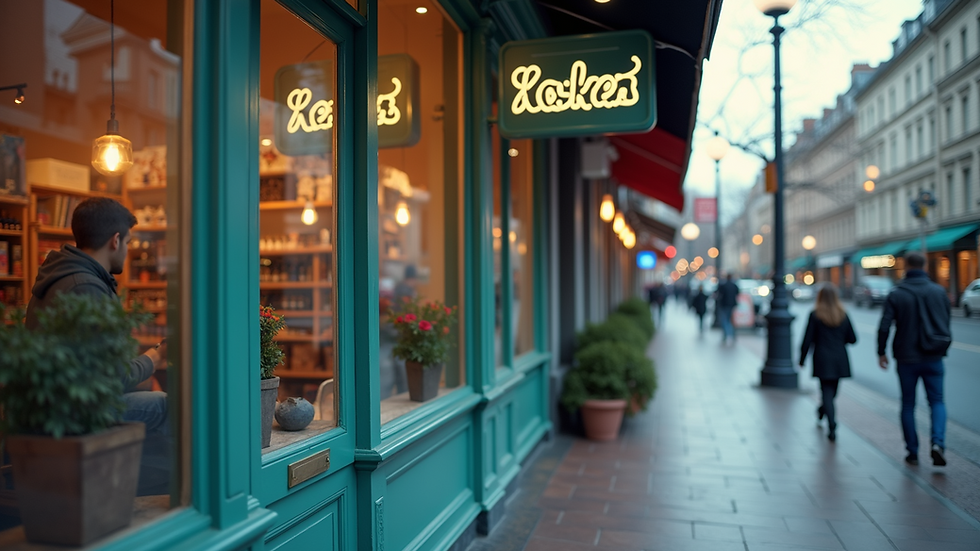 Eye-level view of a business storefront with a clear sign