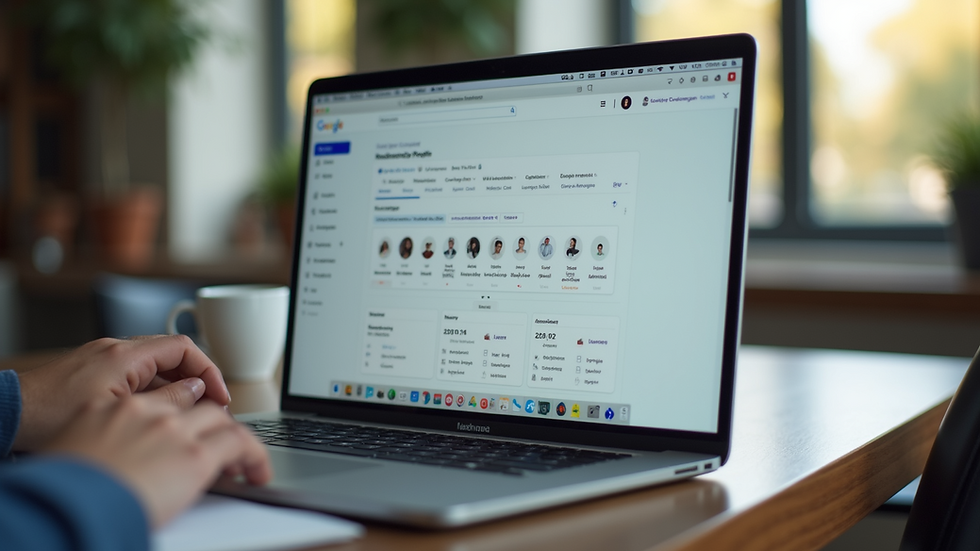 Close-up view of a laptop screen showing a Google Business Profile dashboard