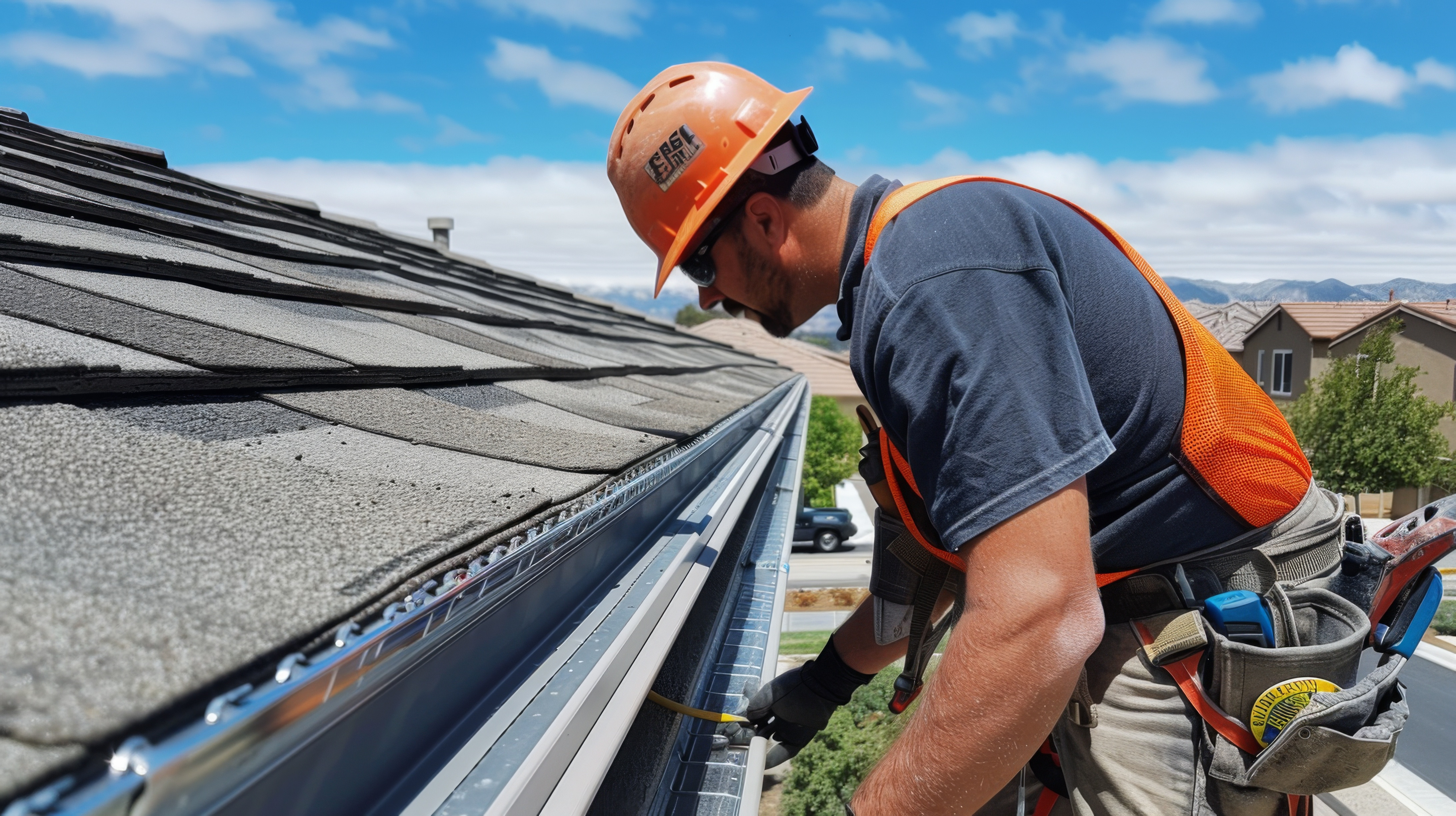 Gutter repair on a residential roofline