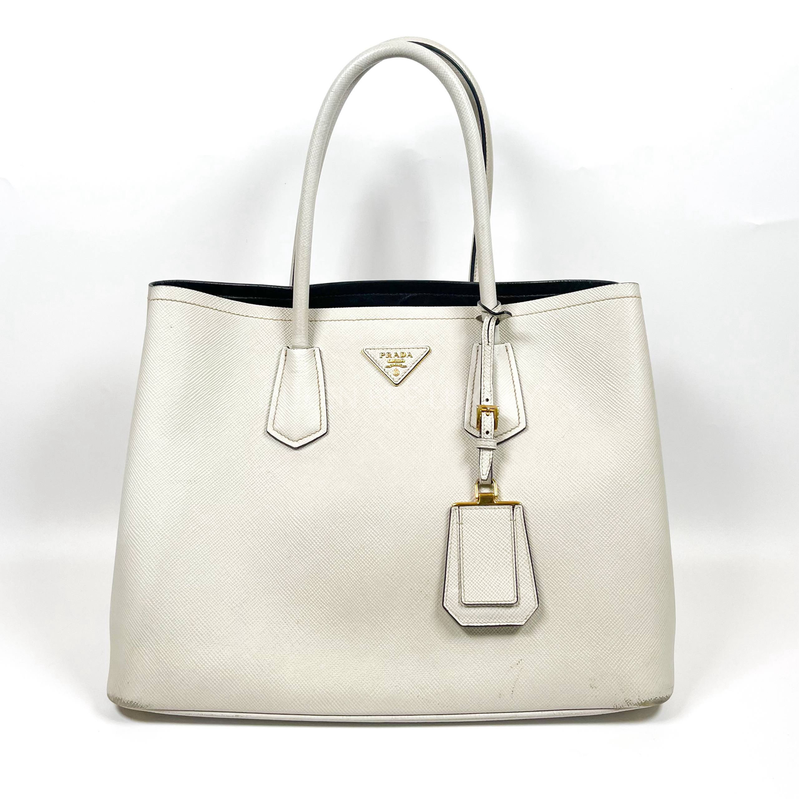 Prada Saffiano Cuir Off White Handbag GHW
