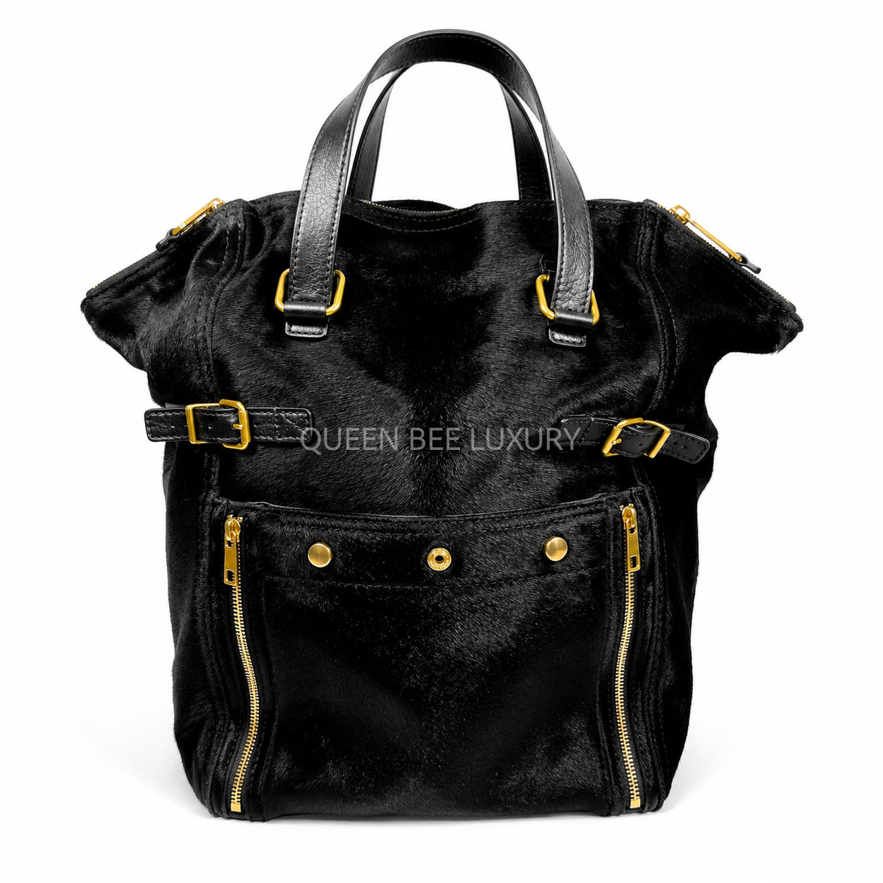 YSL Vintage Downtown Pony Style Tote Bag Black GHW