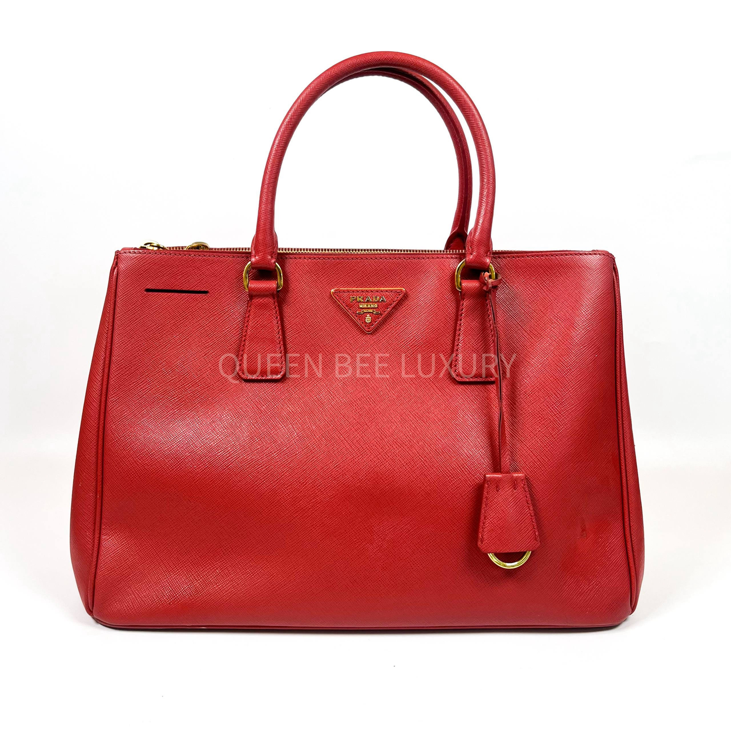 Prada Saffiano Lux 33cm Red GHW 2012. Complete Set