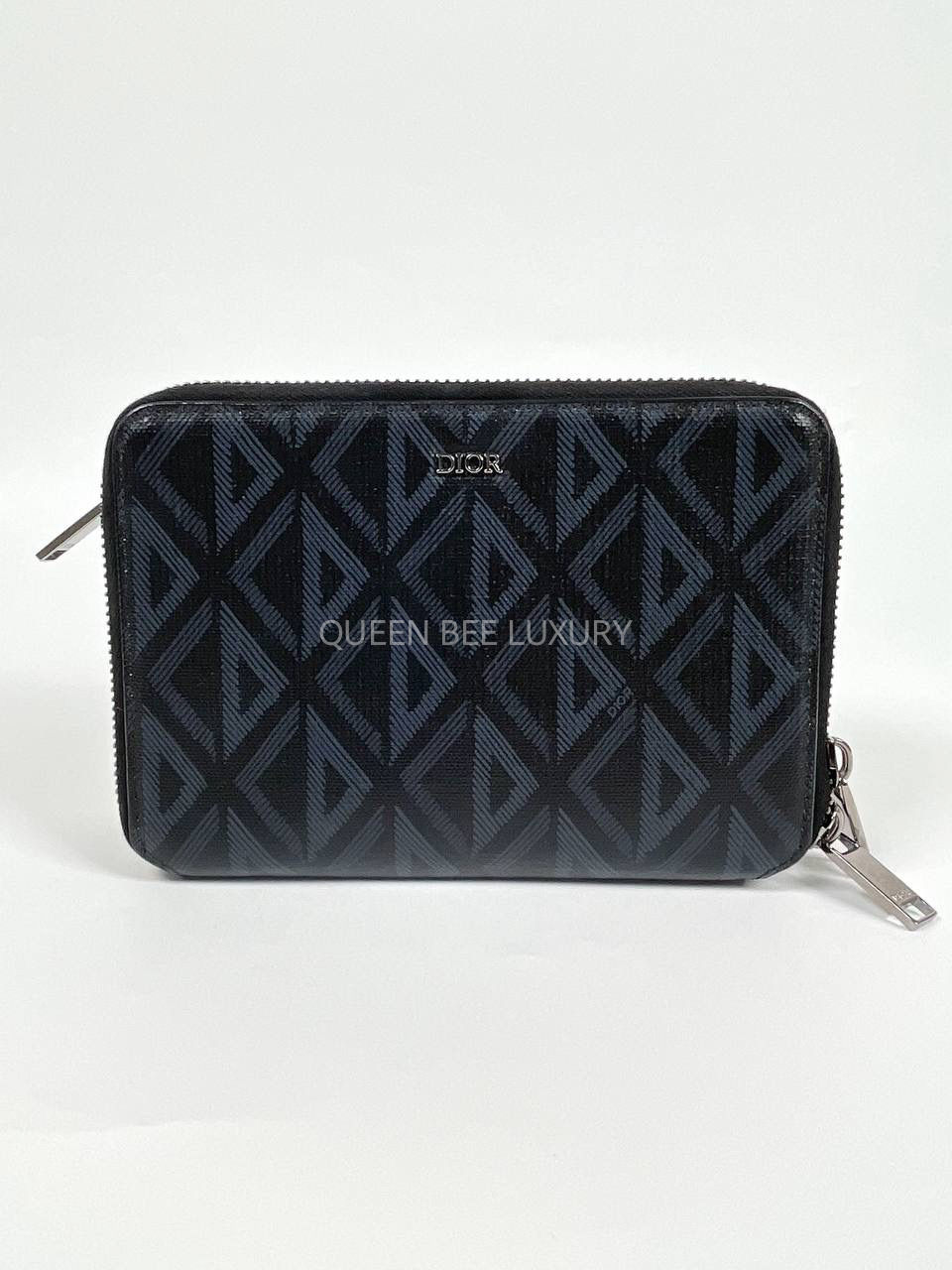 Dior Zipped Pouch Crossbody Diamond Print Black Coated Canvas 2022