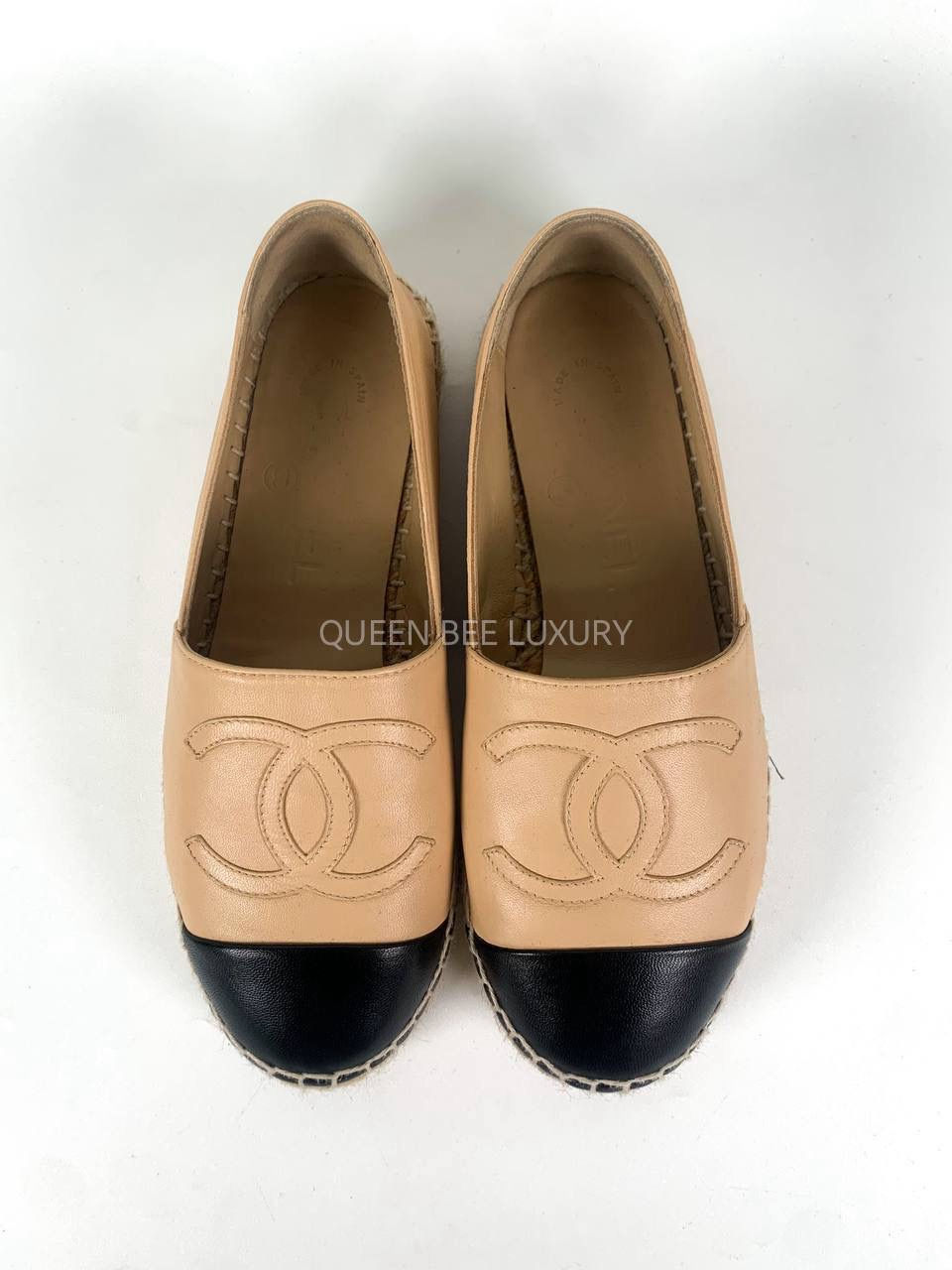 Chanel CC Espadrilles Black Beige Lambskin Size 34